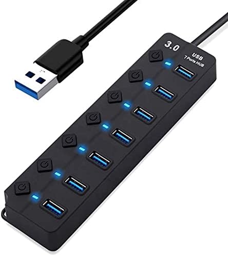 BRAIYV USB hub, 7-Port USB Hub, 3.0 USB Splitter ile bireysel On/Off anahtarları ve ışıkları,dizüstü ve PC bilgisayar için