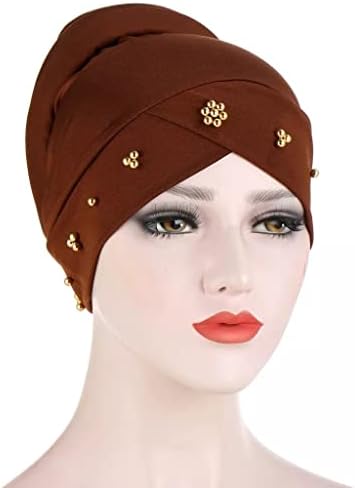 XXXDXDP Kadın Eşarp Şapka Düz Renk Boncuk Bayan Başörtüsü Türban Şapka Pamuklu Kapak İç Başörtüsü Kap Baş Aşınma Şapka Eşarp