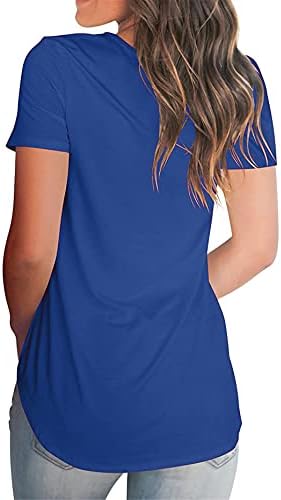 Andongnywell kadın Rahat Düz Renk T-Shirt Kısa Kollu V Boyun Gevşek Yaz Casual Tunik Bluz Tops