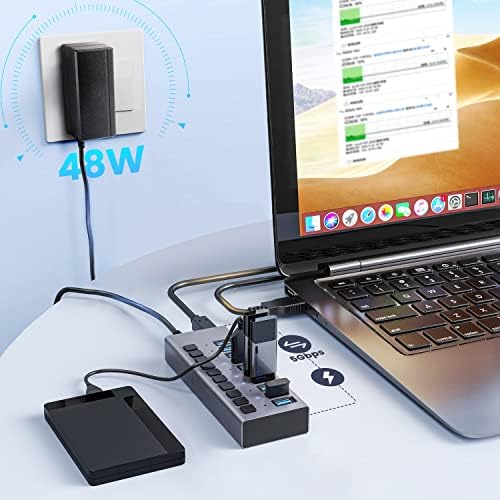 Powered USB Hub-ACASİS 10 Port 48 W USB 3.0 veri Hub - bireysel açma/kapama anahtarları ve 12 V/4A güç adaptörü ile Dizüstü