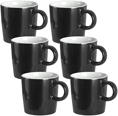 homEdge Mini Porselen espresso fincanı, 4 Ons / 120 ml Küçük Seramik Kahve Kupaları Demitasse Espresso, Çay Seti 6, Siyah
