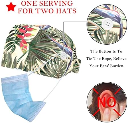 Çalışma kapağı Düğmesi ile, 2 Adet Ayarlanabilir Kravat Geri Şapka Ter Bandı Saç Kapağı Kadın Erkek, Vintage Tropikal Palmiye