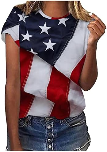 Bağımsızlık Günü Gömlek Kadınlar için Kısa Kollu O-Boyun T-Shirt Moda Vatansever Grafik Tees Amerikan Bayrağı Bluz