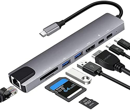 USB C Hub, 8-in-1 Multiport Adaptörü, 100M Ethernet Adaptörü, 4K 60Hz HDMI, USB-C Veri Bağlantı Noktası, 87W Güç Dağıtımı,