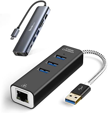 Paket-2 Ürün: CableCreation Ethernet Adaptörlü 3 Portlu USB 3.0 Hub, USB C Hub Çok Portlu Adaptör 4K 60Hz, 1Gbps Ethernetli