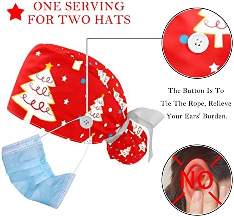 RODAILYCAY 2 ADET Kabarık Kap Düğme ile At Kuyruğu Kılıfı Pamuk Çalışma Şapka Ter Bandı Ayarlanabilir Cerrahi Kapak Noel