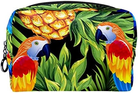 Küçük Makyaj Çantası, Kadınlar ve Kızlar için Fermuarlı Kese Seyahat kozmetik düzenleyici, Tropikal Ananas Amerika Papağanı