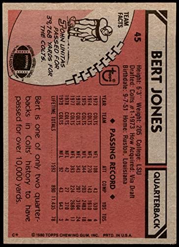 1980 Topps 45 Bert Jones Baltimore Colts (Futbol Kartı) ESKİ / MT Colts LSU