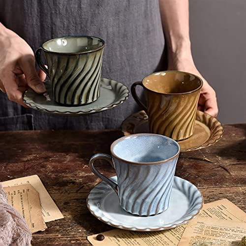 Çay fincanı Vintage kahve kupa Kasırga desen Seramik porselen Bardak Tepsi ile 200ml yemek takımı Arkadaşlar için kişiselleştirilmiş