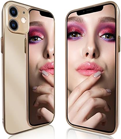 Qekaum Ayna iphone için kılıf 11 Kılıf Kadınlar için, Lüks Altın Elektrolizle Kenar Makyaj Bling Akrilik Yansıtıcı Ayna arka