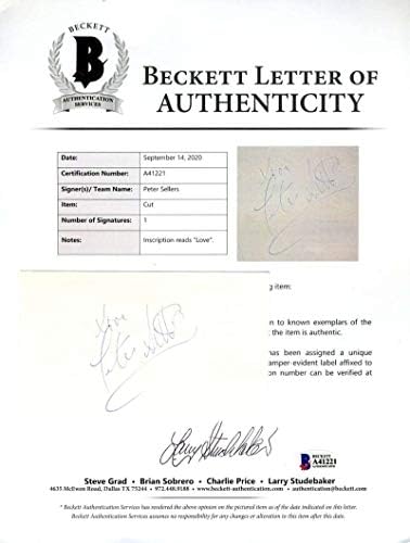 Peter Sellers BAS Beckett Loa İmzalı 3x5 İndeks Kartı İmzası