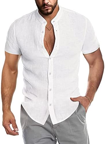SEGANUP erkek Keten Gömlek Kısa Kollu Casual Düğme Aşağı Gömlek Erkekler için Moda Yaz Plaj Gömlek
