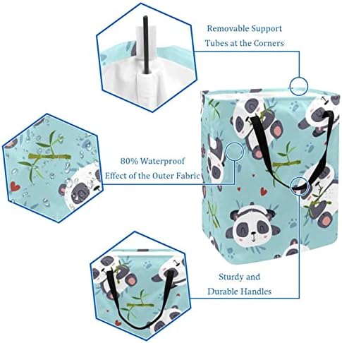 Sevimli Panda Baskı Katlanabilir çamaşır sepeti, 60L Su Geçirmez çamaşır sepetleri Çamaşır Kutusu Giysi Oyuncak Depolama