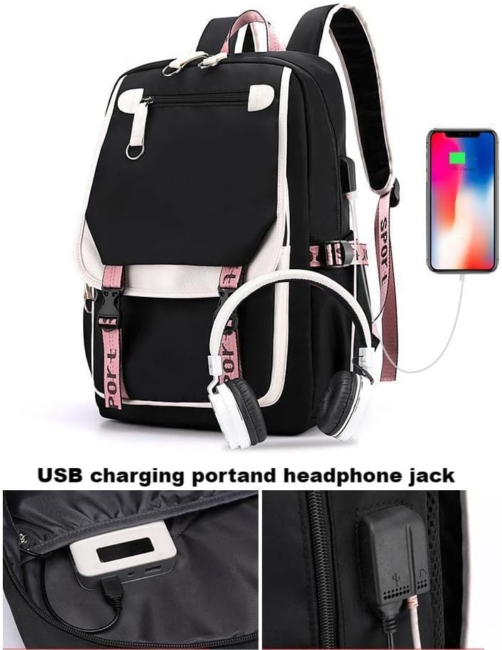 bfuxzmı Pembe Sırt Çantası İle kart tutucu Çocuklar laptop çantası okul çantası Bookbag USB Şarj ve Kulaklık Portu İle Rahat