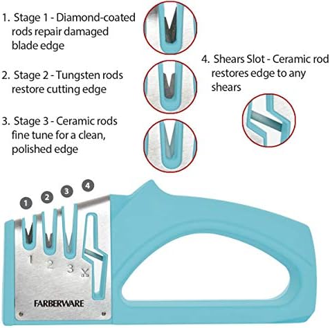 Farberware Edgekeeper 3 Aşamalı Masa Üstü Mutfak Bıçağı ve Makas Bileyici, 7,5 inç, Aqua