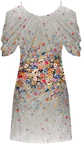 Soğuk tek omuzlu elbise Kadınlar için Çiçek Baskı Kısa Kollu Tunik Elbiseler Bayan Casual Spagetti Kayışı Gömlek Elbise