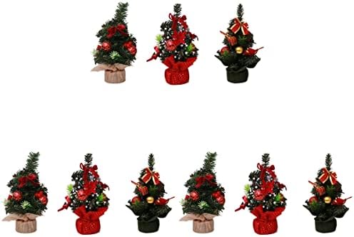 çuval Bezi Tabanı ile 9 adet Masa Noel Ağaçları Mini Noel Bonsai Ev Partisi Bar Masaüstü Süsler (Rastgele) Noel Süslemeleri