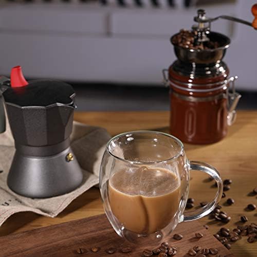 YUESHICO Yalıtımlı Kahve Kupaları - Çift Cidarlı Cam Kahve Kupaları Şeffaf Cam Kahve Fincanları 12.7 Oz Sıcak İçecekler için