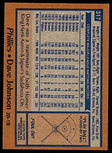 1978 Topps 317 Davey Johnson Philadelphia Phillies (Beyzbol Kartı) ESKİ / MT Phillies
