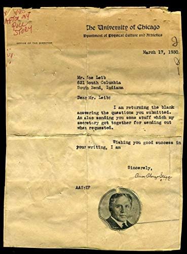 Amos Alonzo Stagg Psa Dna Coa, 1930 Unıv Chicago Mektubu İmzasını İmzaladı - Kolej Kesim İmzaları