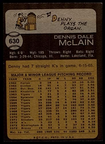 1973 Topps 630 Denny McLain Atlanta Braves (Beyzbol Kartı) ESKİ / MT Braves
