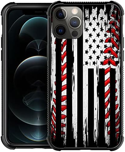 Yesad iPhone 12/iPhone 12 Pro Kılıf ile uyumlu, Beyzbol Amerikan Bayrağı Yumuşak TPU Tampon Darbeye Dayanıklı Temperli Cam