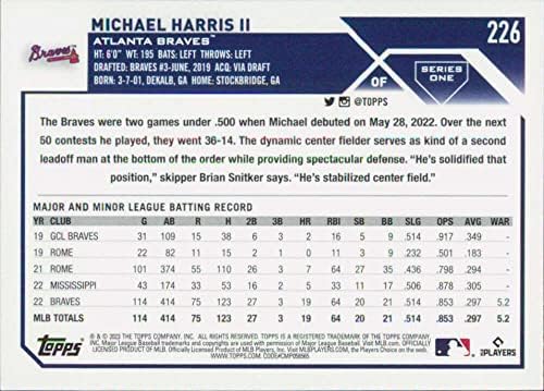 2023 Topps 226 Michael Harris II RC Çaylak Atlanta Braves Beyzbol Ticaret Kartı