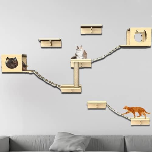 Kedi Duvar Mobilyaları, Kedi Rafları, Kedi Duvar Rafları,2 Kedi Kınamak Evi, 6 Kedi Rafı, 1 Sisal Kedi tırmalama sütunu,