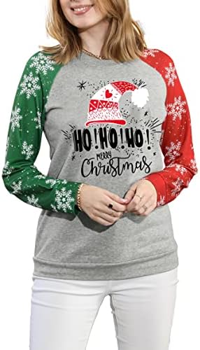 Merry Christmas Tişörtü HoHoHo Noel Gömlek Kadın Komik Santa Baskı Grafik Tee Casual Uzun Kollu Bluz Tops