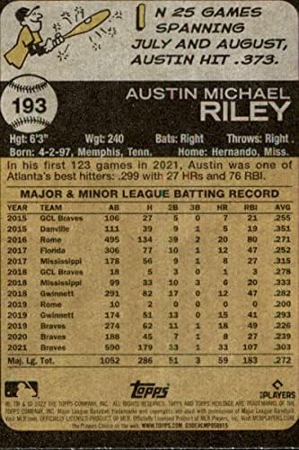 2022 Topps Mirası 193 Austin Riley Atlanta Braves NM-MT MLB Beyzbol