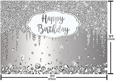 ABLIN 7x5ft Mutlu Doğum Günü Zemin Damlayan Glitter Kristal Elmas Gümüş Fotoğraf Arka Plan Kızlar Kadınlar Doğum Günü Partisi