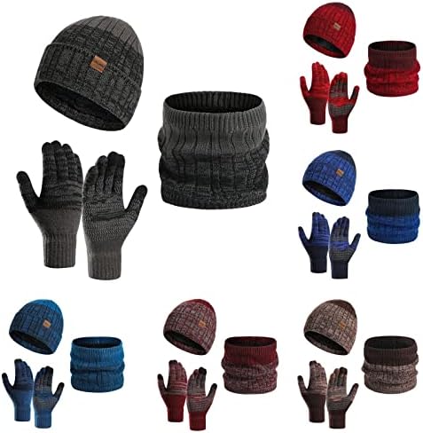 Kış Bere Şapka Eşarp Eldiven Setleri Kadın Erkek 3 Paket hımbıl bere Pom Pom Eşarp İsıtıcı Dokunmatik Eldiven 3 İn 1