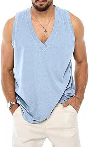 utcoco erkek Pamuk Keten Tank Top Düz Renk V Yaka Kesilmiş Tee Yaz Plaj Kolsuz Gömlek Erkekler için