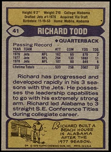 1979 Topps 41 Richard Todd New York Jetleri (Futbol Kartı) NM Jetleri Alabama