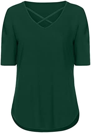 2023 Camiseta Manga Corta para Mujer Camiseta de Tela con Cuello en V de Color sólido Blusa holgada de Verano Camiseta
