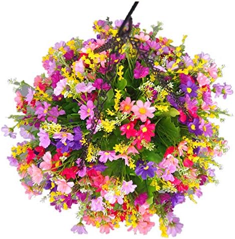 Açık havada ve Ev İpek Çiçekler Dekorasyon Zinciri Asılı Sepet Saksı Yapay Papatya Çiçek (Küçük Sepet)