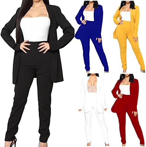 Bayan İş 2 Parça Kıyafetler Gümrükleme-Kadın İş 2 Parça Uzun Kollu Coats Tops Katı Uzun Pantolon Setleri