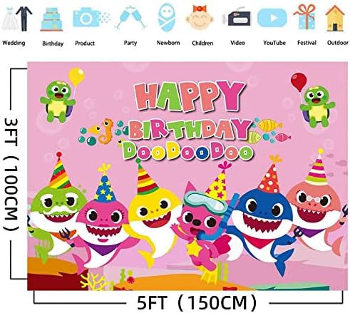 Köpekbalığı Doğum Günü Parti Malzemeleri ve Süslemeleri 5X3 FT fotoğraf arka fonu için Erkek Kız Bebek Duş Çocuk Yatak Odası