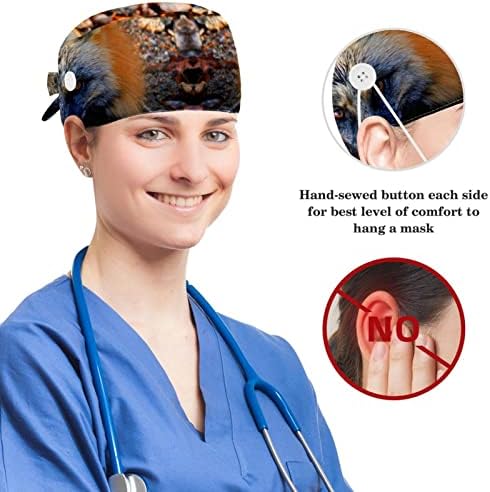 MUOOUM Cerrahi Kap Kabarık Kapaklar çalışma kapağı Düğmeler ve Yay ile Saç Scrunchie Kadınlar için, Uzun Saç, tilki Sonbahar