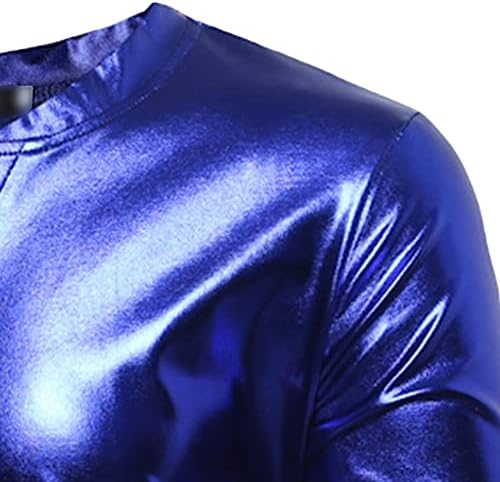 Maiyifu-GJ erkek Parti Metalik Parlak Kısa Kollu V Yaka Baggy Elbise T Shirt Balo Gece Kulübü Üst Tee