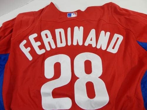 2011-13 Philadelphia Phillies Nick Ferdinand 28 Oyun Kullanılmış Kırmızı Forma ST BP 48 8 - Oyun Kullanılmış MLB Formaları