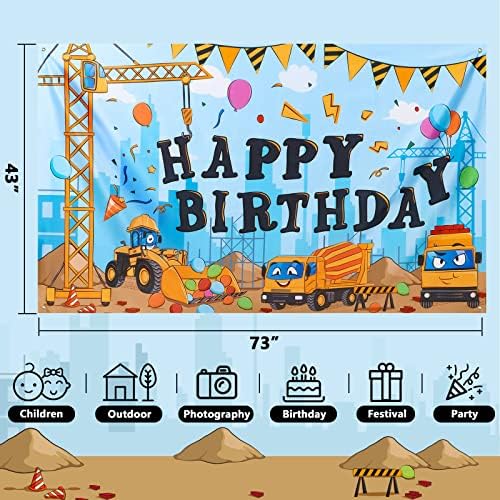 Inşaat Mutlu Doğum Günü Backdrop-Inşaat Parti Süslemeleri 73 x 43 Doğum Günü Afiş Çocuklar için Kamyon Temalı Parti Malzemeleri