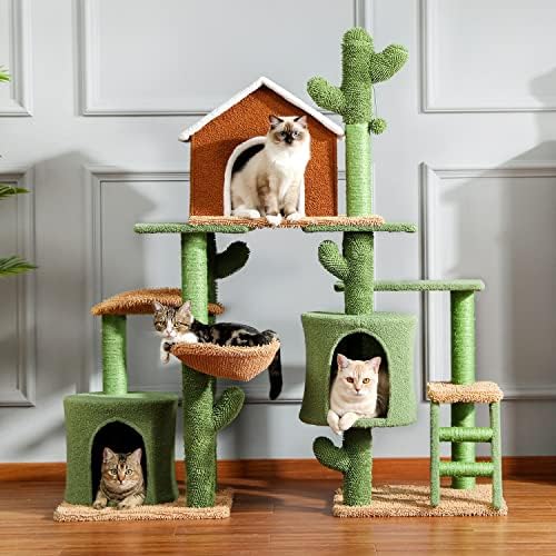 CXDTBH 3 in 1 Kedi Ağacı Kombinasyonu Kedi Kulesi tırmalama sütunu Sevimli Kaktüs Ev Mobilya Kınamak Yuva Pet Scratcher