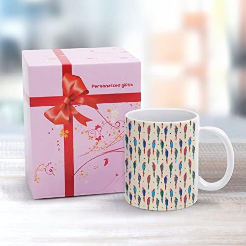 Renkli Papağan Beyaz Seramik Kahve Kupa Baskılı Desenler Çay Fincanları Saplı 330ml