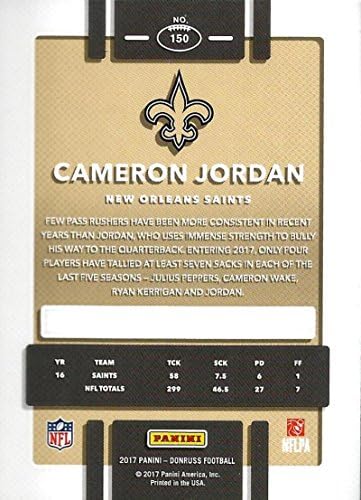 2017 Donruss 150 Cameron Jordan New Orleans Saints Futbol Kartı