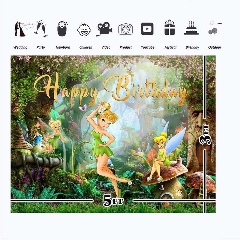 Tinkerbell Zemin Bebek Duş 5x3ft Tinkerbell Mutlu Doğum Günü Afiş Kızlar için 1st Doğum Günü Vinil Peri Wonderland Arka Plan