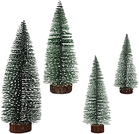 Cabilock 4 Adet Minyatür Noel Ağacı Noel Ağacı Süsleme Mini Noel Süsleme Noel Kar Yağışı Pin Ağaçları Ahşap Taban (10cm,