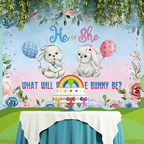 7x5ft Bunny Cinsiyet Reveal Zemin O Cinsiyet Reveal Süslemeleri Pembe veya Mavi Çiçek Tavşan Bahar Paskalya Fotoğraf Arka