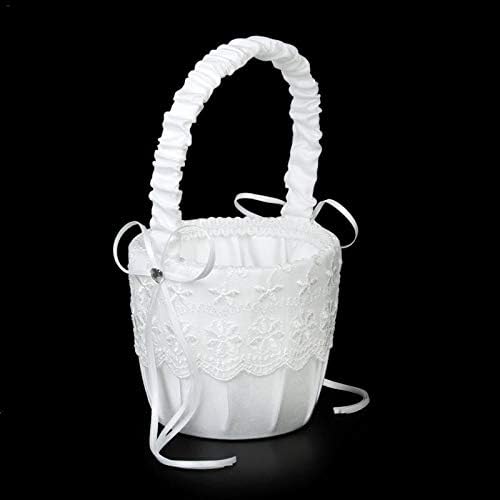 BREWİX Kucus AUGKUN 1 adet Beyaz Saten Düğüm Gelin Çiçek Sepetleri Nedime Çiçek Kız Yağmurlama Sepetleri Batı Tarzı Düğün