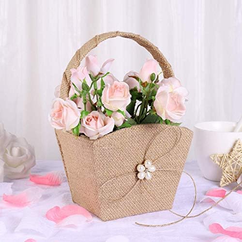 IMİKEYA 1 Adet Çiçek Kız Basket Çuval Bezi Sepeti Rustik Dantel ve 7 Dekoratif Çiçekler 3. 5X3X8. 3 İnç Düğün Sepetleri Çiçek